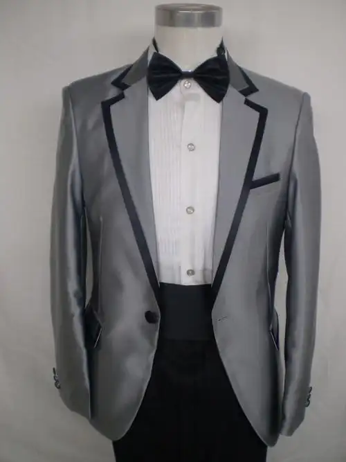 男士银灰色韩版修身结婚西装套装 主持人舞台演出西服男拍照礼.