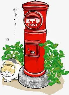 红色邮筒手绘