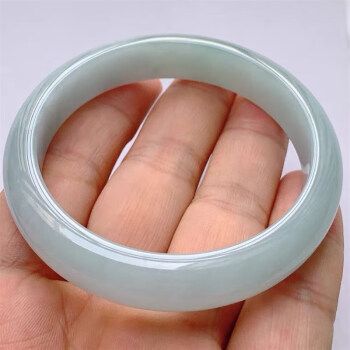 单色缅甸老坑飘绿圆镯女士玉石水润细腻白底青镯子 52号【图片 价格