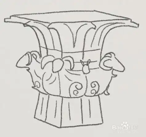四羊方尊简笔画绘画教程国宝青铜器四羊方尊四羊方尊素简笔画绘画教程