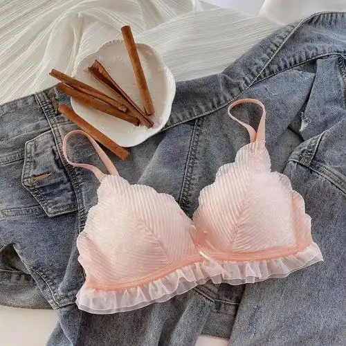 日系甜美美少女文胸小胸聚拢薄杯钢圈白色内衣文胸套装