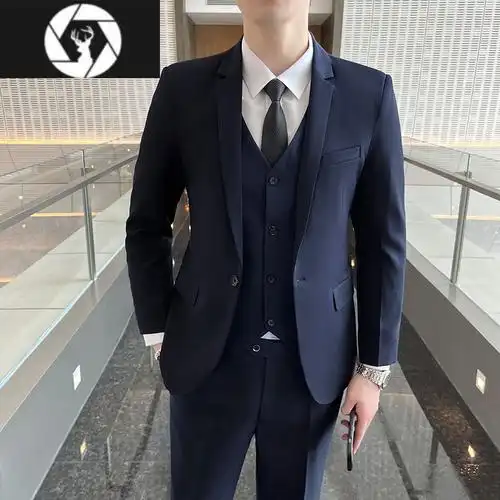 hongzun休闲西服套装男士修身商务职业正装韩版伴郎礼服新郎主持西装