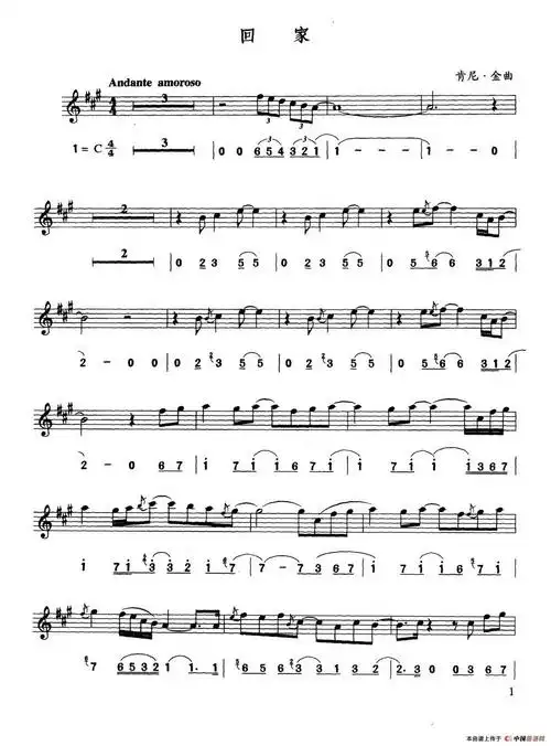 回家- 萨克斯谱 - 歌谱简谱大全