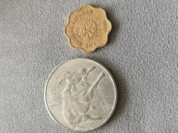 菲律宾老硬币硬币2枚1981年红铜合金5分1985