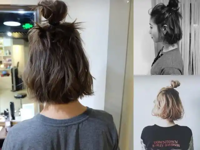 我想这款今年流行的半扎丸子头发型会是你喜欢的,修剪到齐脖子的头发