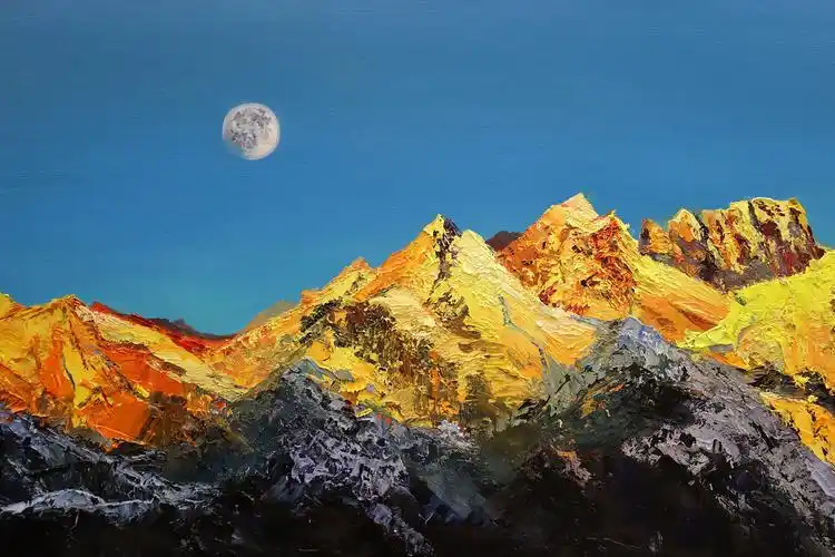 油画曙光梅里雪山卡瓦格博峰