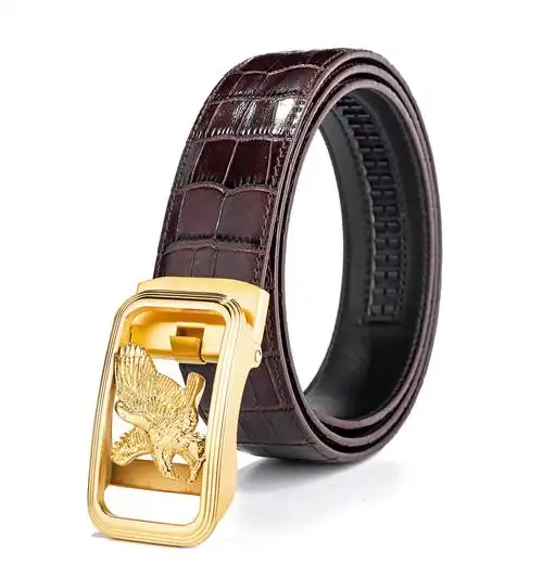 男士钢扣真皮腰带 高端品质 原版鳄鱼纹进口头层牛皮自动扣皮带