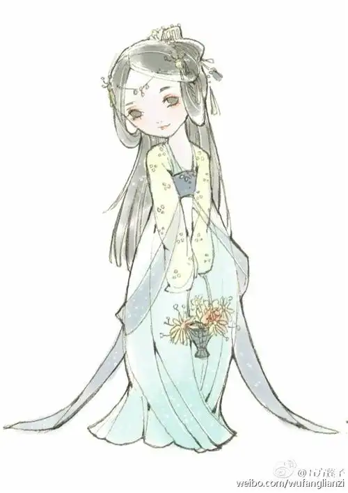 汉服q版美女之齐胸襦裙五方莲子作品