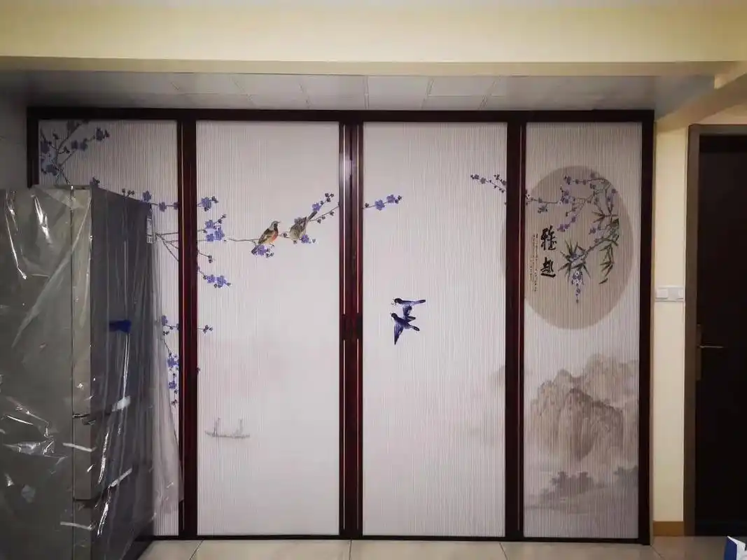 新中式移门隔断推拉方便不占空间图案可定制