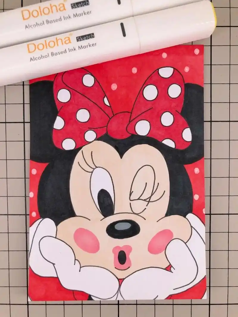 第230幅|米妮卡通画,简笔画.附步骤图. 马克笔:多乐绘128色.