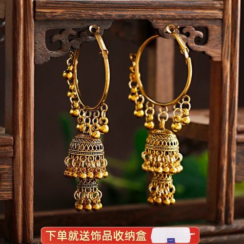 复古民族风宫廷港风波西米亚风格端庄典雅大圈铃铛耳环饰品女礼物
