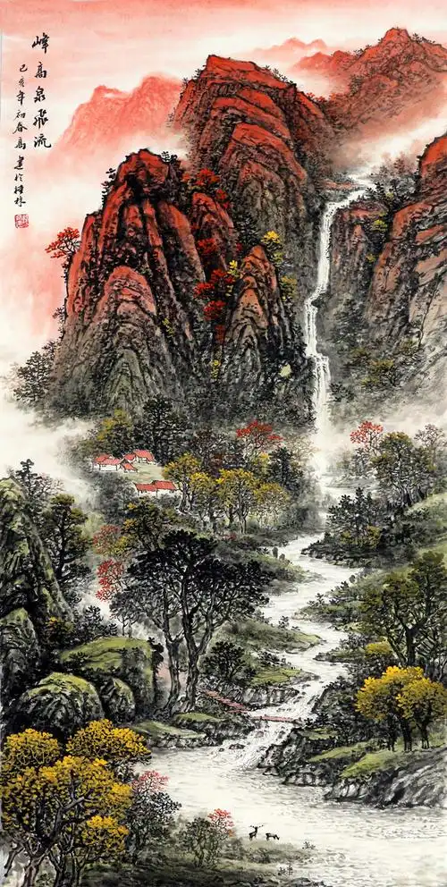 美协靠山风水山水画竖幅四尺名家手绘办公室装饰国画