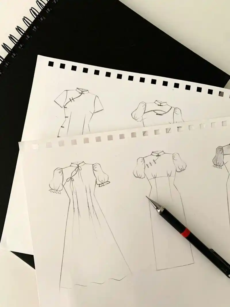 服装设计 | 一些国风改良旗袍手绘款式图7315 晚上好呀,来啦来啦