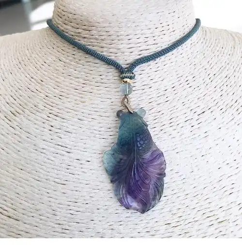 欧兰妮彩萤石金鱼吊坠年年有余毛衣链项链男女水晶礼物约472785mm证书