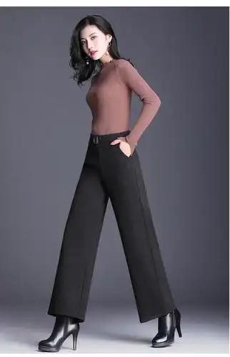 韩版高腰直筒裤新款百搭宽松休闲女裤阔腿毛呢裤显瘦秋冬长裤女