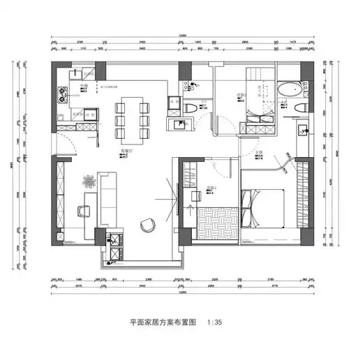 120平四居室户型图