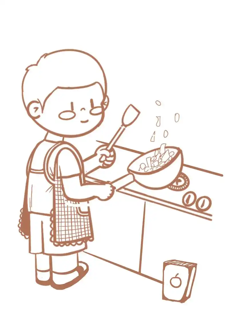 画可爱做饭男孩过程