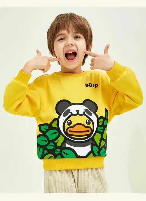 bduck小黄鸭童装儿童洋气男童2021春季新款女童潮卫衣阳光黄130cm