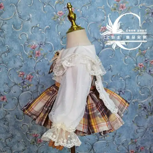 秋冬女童原创山吹黄色jk制服可爱背带炸屁裙套装学院风格子百褶裙