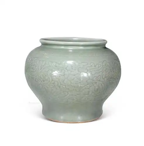 龙泉窑刻缠枝牡丹花纹罐】拍卖品_图片_价格_鉴赏_清代单色釉瓷器