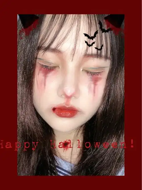 万圣节妆容哭泣红眼娃娃