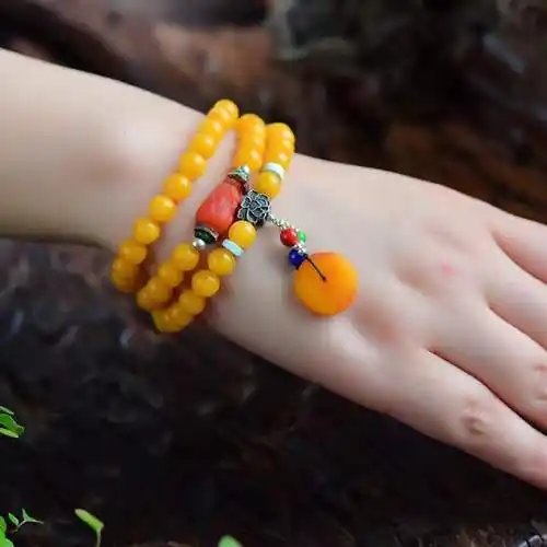 手链原创老蜜蜡多圈68mm三圈手串满蜜无杂裂琥珀手链