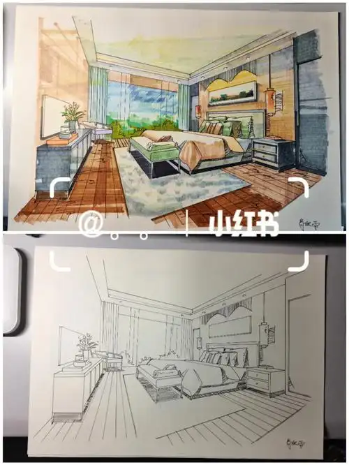 环境设计卧室 室内马克笔手绘(临摹)#室内设计手绘  #卧室  #室内设计