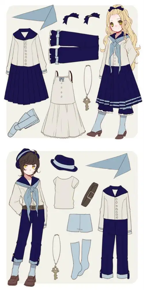 手绘教程,教你一手 服装设计 人设 线稿 平面 转发{水手服}&