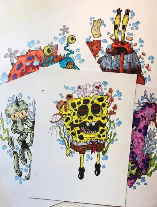 海绵宝宝系列暗黑线稿马克笔