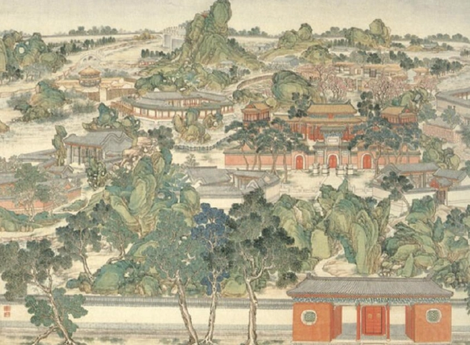 《红楼梦》大观园鸟瞰图,清代孙温绘