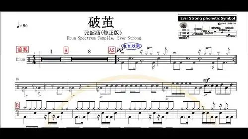 椰壳鼓手网张韶涵破茧架子鼓谱高清动态鼓谱