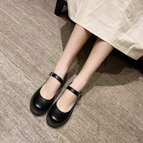 小女孩复古圆头玛丽珍皮鞋女童日系一字春季学生皮鞋