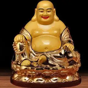 全铜24k鎏金弥勒佛像摆件招财家居客厅佛堂供奉笑佛像大肚弥勒佛