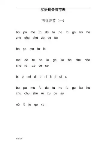 汉语拼音音节表全