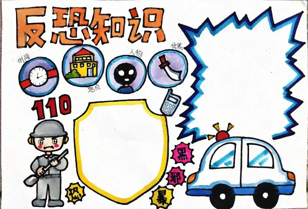 反恐知识手抄报儿童画