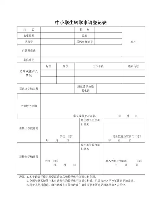 全国统一转学证明表