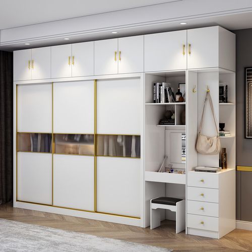 卧室柜子女用宾馆加厚单人衣柜四门柜木质小木柜子柜式简易门-报价