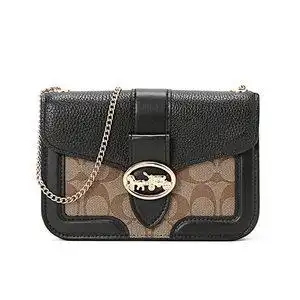 coach/蔻驰女包马车标小方包翻盖包单肩斜挎方扣女士女款拼色老花