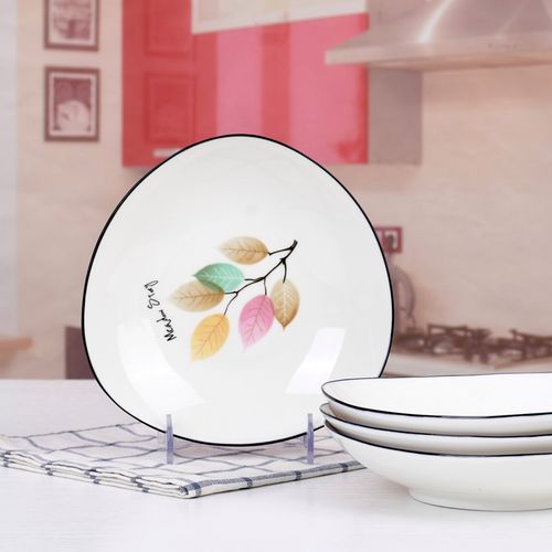 陶瓷餐具中式创意不规则盘子菜盘家用4个套装大号9英寸圆形菜盘子