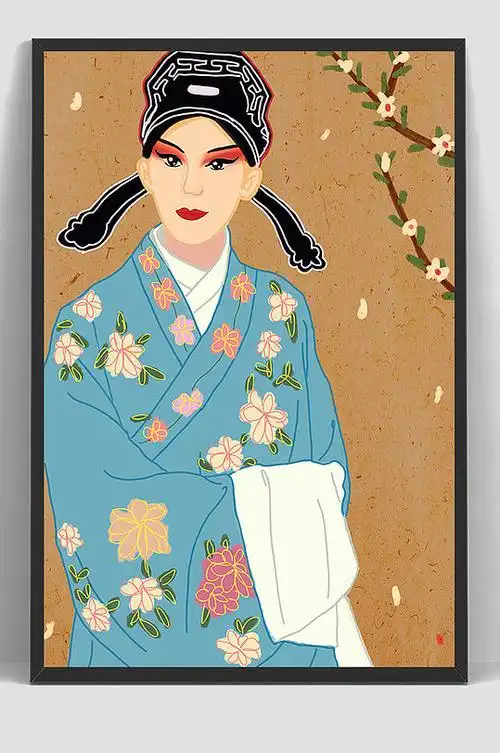 古装彩蝶京剧人物手绘插画