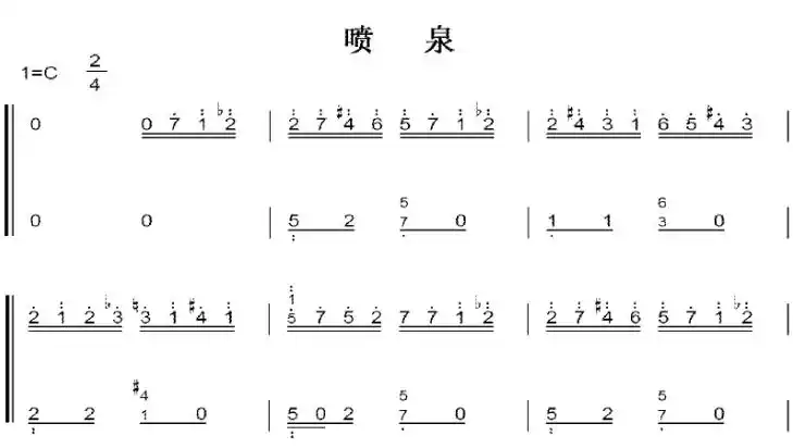 喷泉c大调 初学者 简易好听版 钢琴双手简谱 钢琴谱 钢琴简谱_琴谱