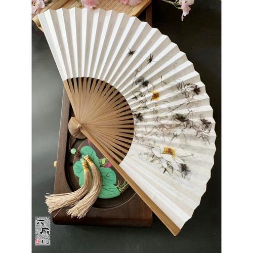 28方串扇双面男女士纸扇手绘古风手工折扇子折叠工艺扇 三维工匠 荷花