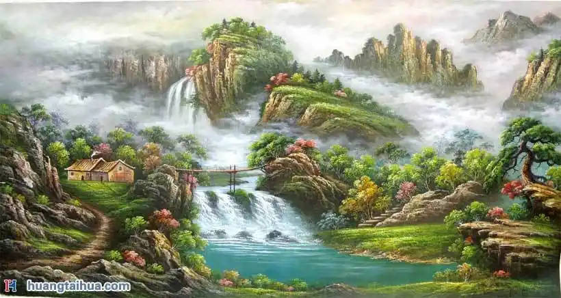 招财树,聚宝盆山水画,山水画油画图片