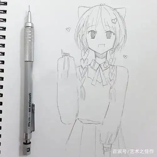 铅笔线稿可爱的卡通小女孩全抱走