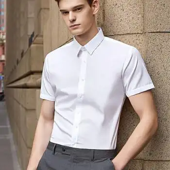 雀后男士短袖白衬衫职业商务正装工作服免烫工装新郎伴郎结婚衬衣雀后