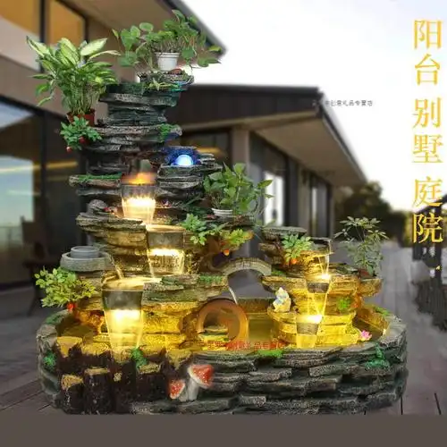 星罗宇创意 阳台楼梯拐角假山流水喷泉造景观庭院阳台办公装饰品山水