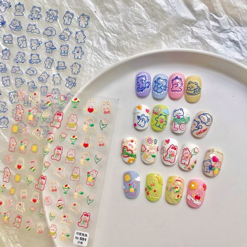 奈希美甲贴纸激萌克莱因蓝熊立体浮雕卡通冰淇淋兔子贴纸 diy甲贴