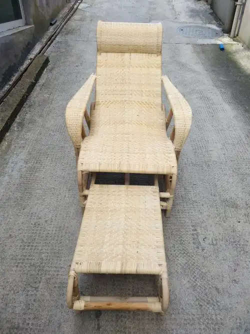 真藤躺椅家用休闲老人午休躺椅竹藤手工编织老式躺椅阳台折叠椅