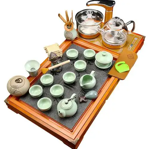 卓兴瓷全自动实木一体茶盘整套玻璃茶具套装家用功夫紫砂杯茶道