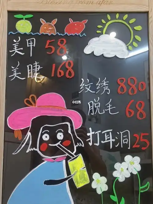 天气很热,突发奇想画了一个荧光板#美甲店荧光板